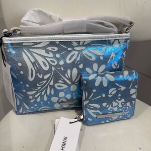 Brahmin bag and wallet set Blue and White Floral Cosmetic Bag Set